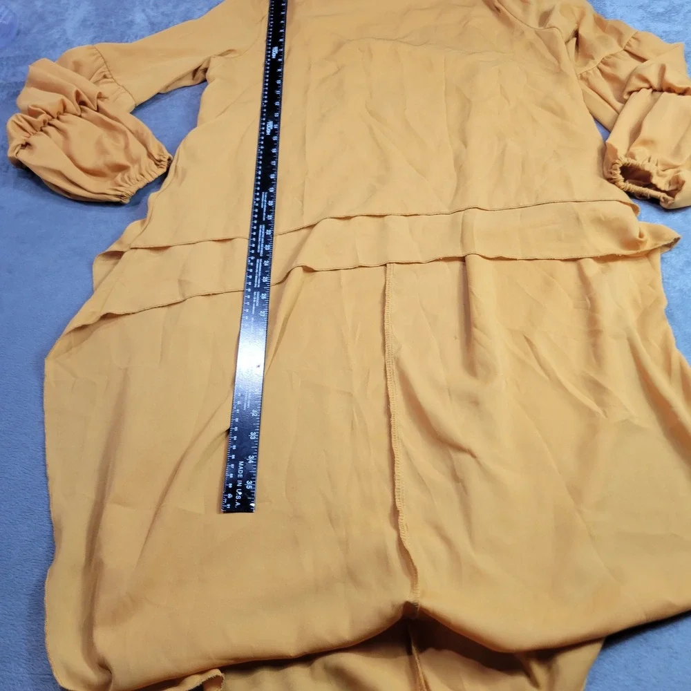 PRETTYGARDEN Tunic Blouse Women L Mustard Yellow High Low Tiered Ruffle Boho Top